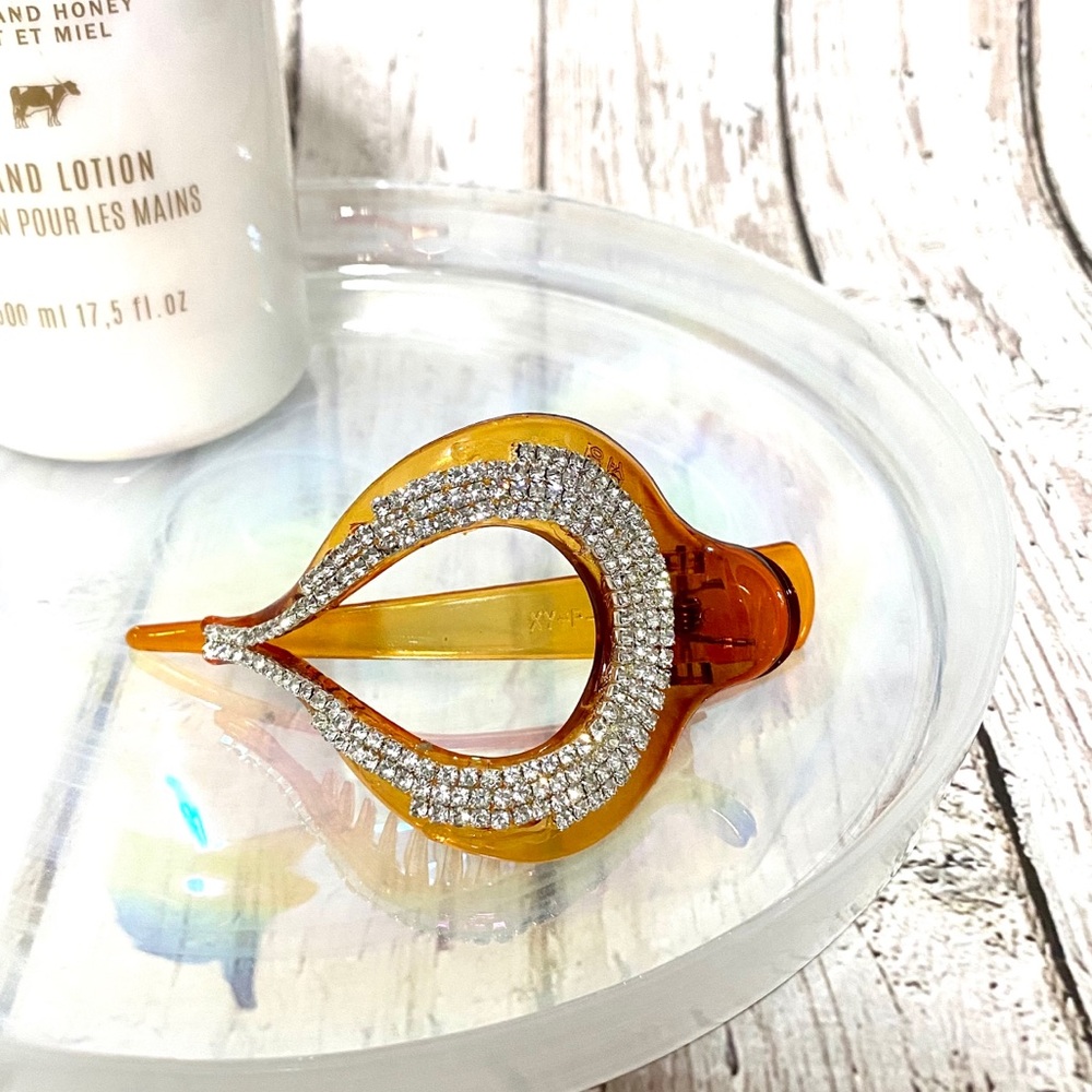(NEW) Brown Hair Clip with Rhinestones